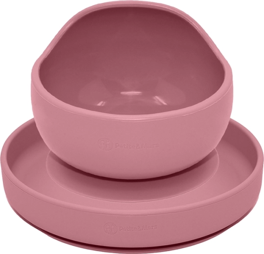 Petite&Mars silikoninis maitinimo rinkinys Take&match, lėkštė ir dubenėlis, dusty rose, 2 vnt. (nuo 6 mėn.)