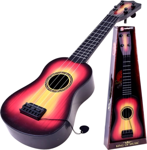 Vaikiška gitara su metalinėmis stygomis ir mediatoriumi – 1 vnt. – Raudonai geltona