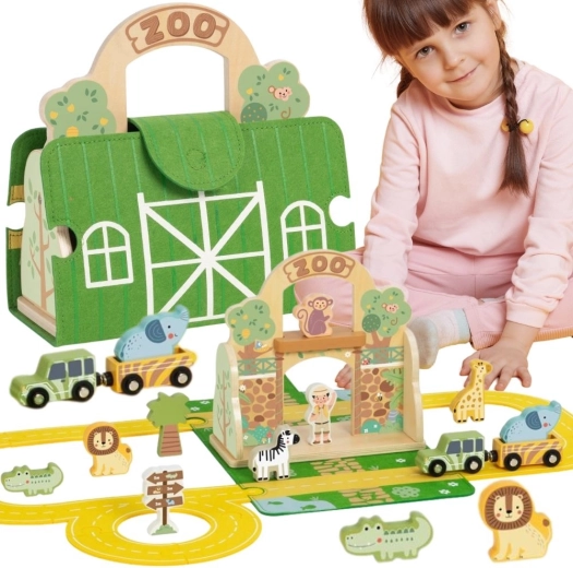 Tooky Toy mini zoo – portable wooden set in a suitcase