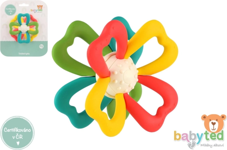 Silikoninis ir plastikinis kramtukas gėlytės formos 9,5 × 5 cm