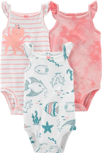 CARTER'S sleeveless bodysuits Pink Ocean 3 pcs – Size 62