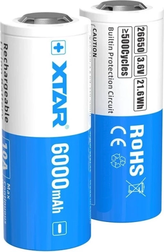 XTAR li-ion akumuliatorius 26650 6000 mAh 3,6 V su apsauga – 1 vnt.