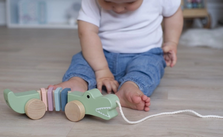 A cute wooden crocodile for walks and for home