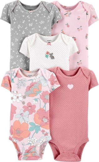 Carter’s mergaitiškas smėlinukas trumpomis rankovėmis Floral Pink, 5 vnt., dydis 46 (PRE)