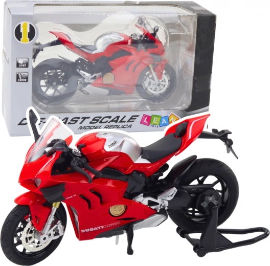 Metalinis sportinis motociklas 1:12 su šviesomis ir garsais – raudonas