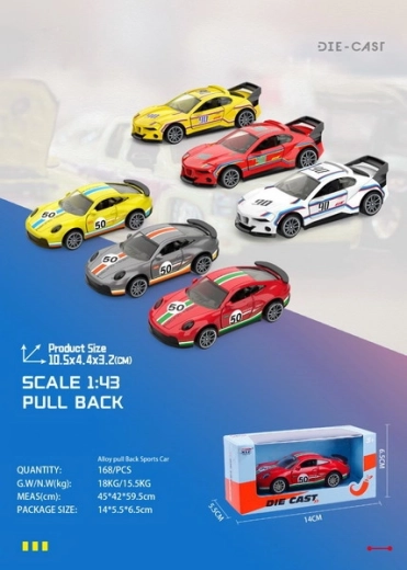 Metalinis lenktyninis automobilis, 10,5 cm, su atbulinės eigos mechanizmu