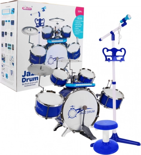 Vaikiškas muzikos rinkinys su būgnais, klavišais ir mikrofonu, 3+ – Mėlyna
