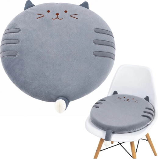 Round plush cat chair cushion, gray, 40 cm
