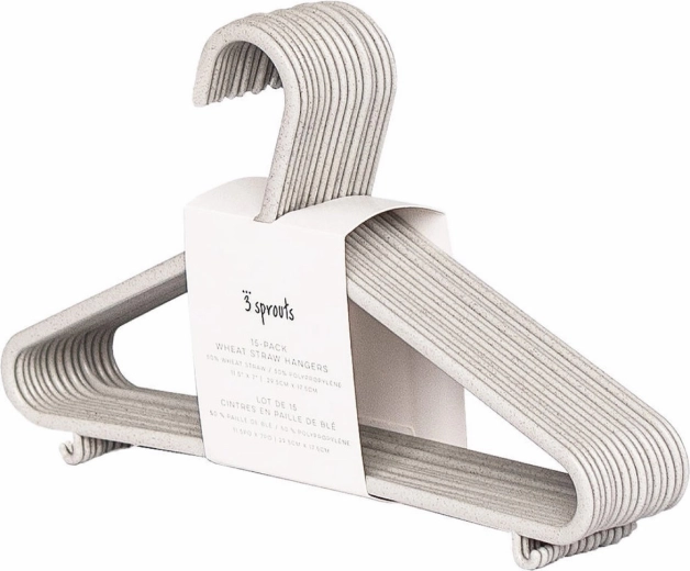 3 Sprouts Children's Wheat Straw Hangers, Grey, 15 pcs