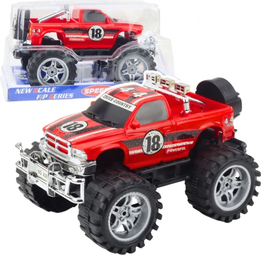 Off-road car with rear-wheel drive, large wheels, red, 27 cm
