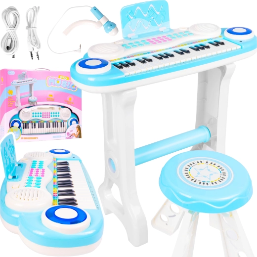 Children's electronic piano with microphone and stool mp3, blue