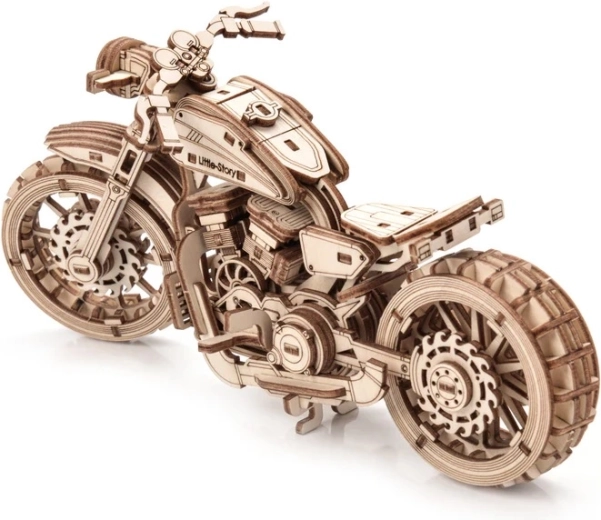Detailed wooden motorcycle model