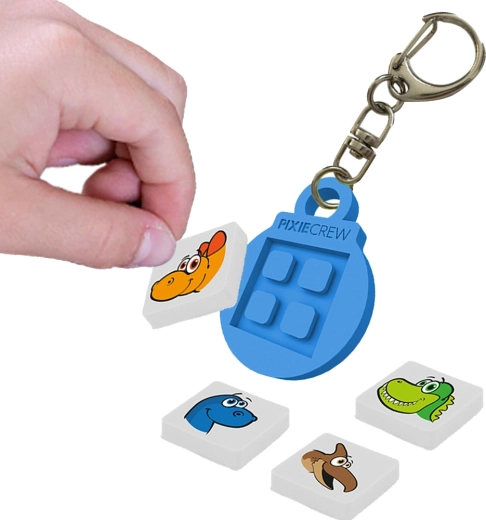 Pixie Crew round Dino keychain with multipixels