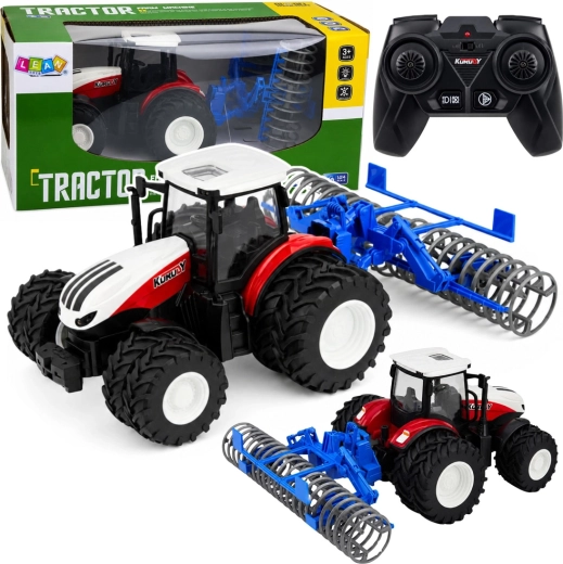 RC tractor with attachable agricultural roller 1:24, red, with lights