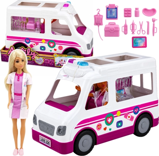 Anlily daktarė su greitosios pagalbos automobiliu ir medicininiais priedais 30 cm
