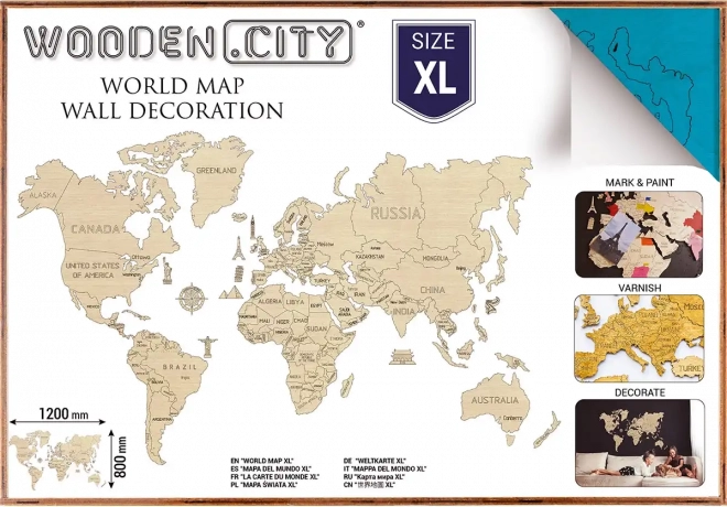 Medinis pasaulio žemėlapis 3D sienai XL – natūralus turkio