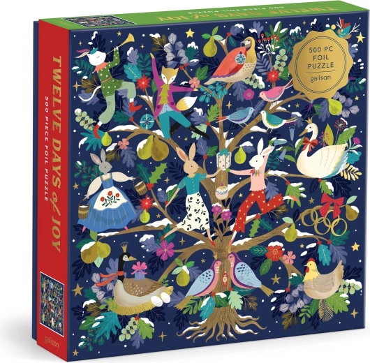 GALISON Metallic Square Puzzle 12 Days of Joy, 500 Pieces