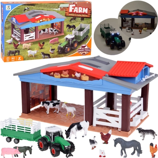 Children’s farm with animals, tractor and trailer with light and sound