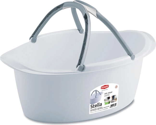 Ovalus plastikinis dubuo STELLA 60 × 40 cm, 25 l, su rankenomis