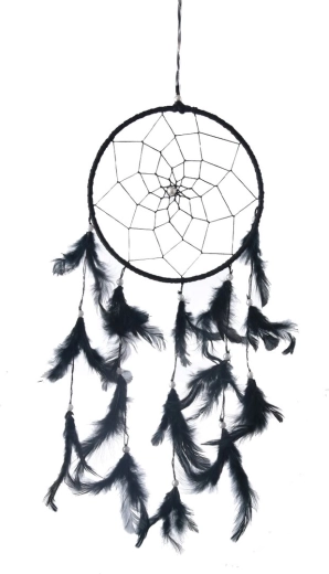 Cotton dreamcatcher with feathers in black