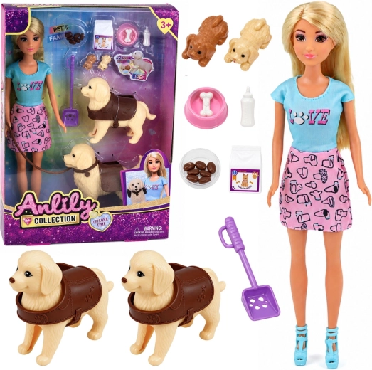Anlily doll set with two puppies and pet-care accessories 30 cm
