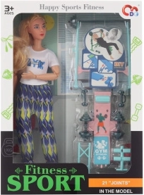 Articulated doll with fitness accessories