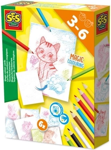 SES Creative Magic Colouring stebuklingos spalvinimo kortelės su spalvotais pieštukais