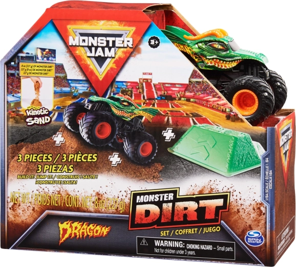 Monster Jam Dragon – die-cast monster truck 1:64 with launch ramp and sand