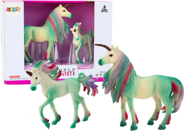 Collectible Green Unicorn Figures – Adult and Foal, Set of 2