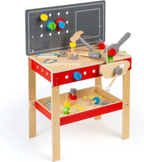 Bigjigs Toys vaikiškas medinis darbo stalas su įrankiais