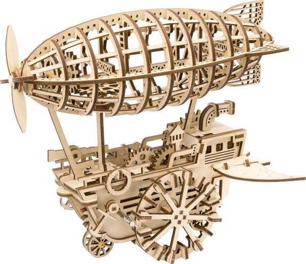 Medinė mechaninė steampunk oro laivo dėlionė
