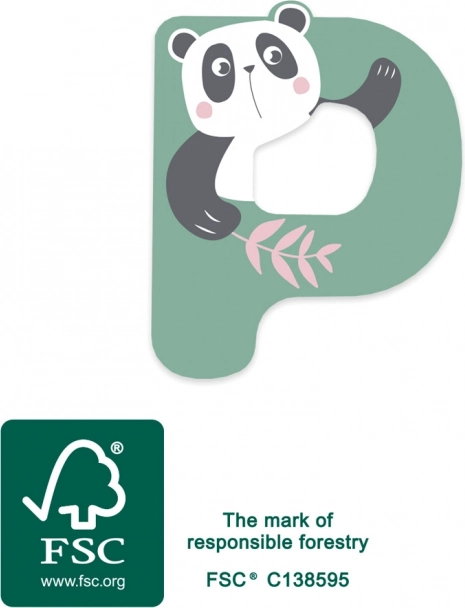 Medinė raidė P su panda
