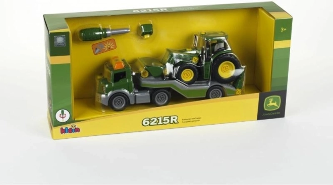 Traktorius JOHN DEERE surenkamas ant vilkimo priekabos