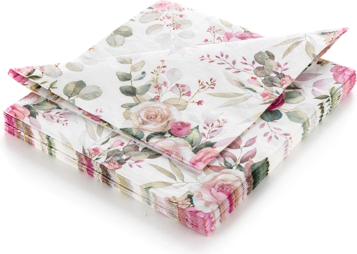 Popierinės servetėlės su rožėmis Pink Rose 33 × 33 cm, 3 sluoksnių, 20 vnt.