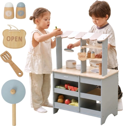 VIGA PolarB Wooden Kitchen and Shop 2-in-1 with Accessories