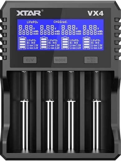 Universalus akumuliatorių įkroviklis XTAR VX4 v2, skirtas Li-ion/Ni-MH/LiFePO4