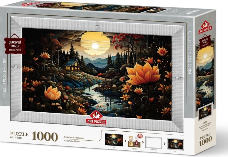 Puzzle Night Beauties 3 in 1 with Frame and Glue, 1000 Pieces