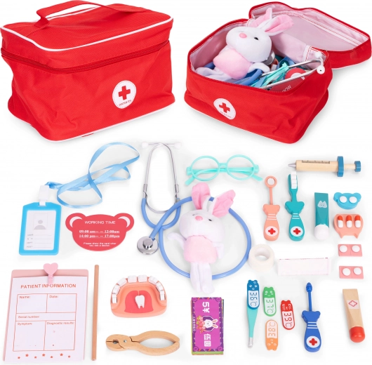 Medinė gydytojo rinkinio su krepšiu vaikams, 28 vnt. ECOTOYS