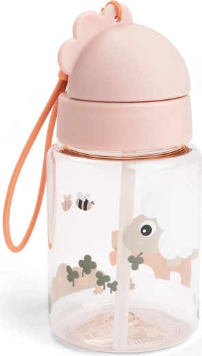Done by Deer vaikiškas buteliukas su šiaudeliu Tiny farm, rožinis, 280 ml