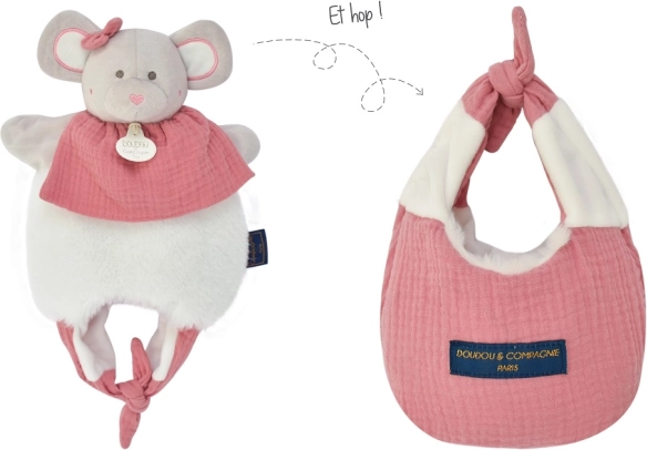 Doudou pelė 3 viename krepšelyje kūdikiams, 30 cm