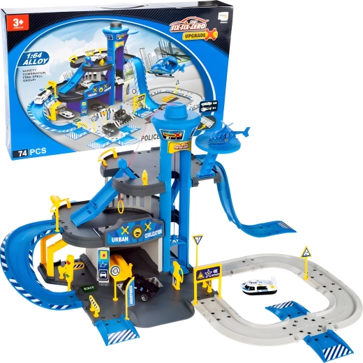 Police Garage with Station, 3 Floors with Elevator, Cars and Helicopter, 74 Pieces