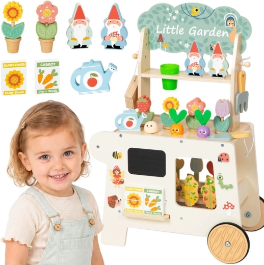 TOOKY TOY Montessori medinis sodo vežimėlis su parduotuvėle, 57 dalių