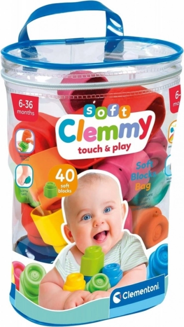 Minkštos kaladėlės Clemmy Rinkinys 40 vnt. krepšyje