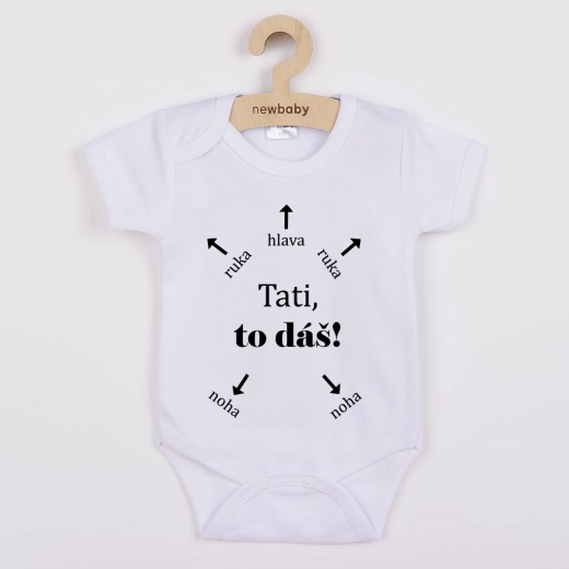 Vaikiškas smėlinukas su užrašu New Baby „Tati, to dáš!“ – trumpomis rankovėmis