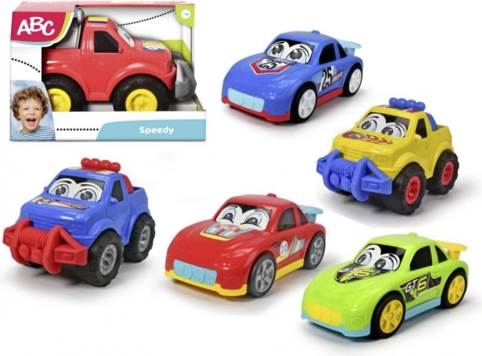 Abc speedy automobilis mažiausiems 27 cm – lenktyninių ir krovininių automobiliukų rinkinys (6 rūšys)