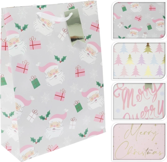 Gift Paper Bag XL Christmas Pink Mix of Designs 40 × 30 × 12 cm