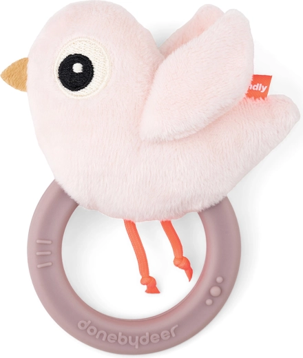 Done by Deer Birdee sensory rattle with teether, pink