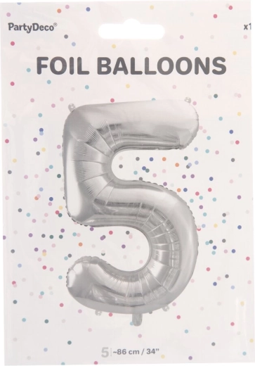 Silver foil balloon number 5, 86 cm