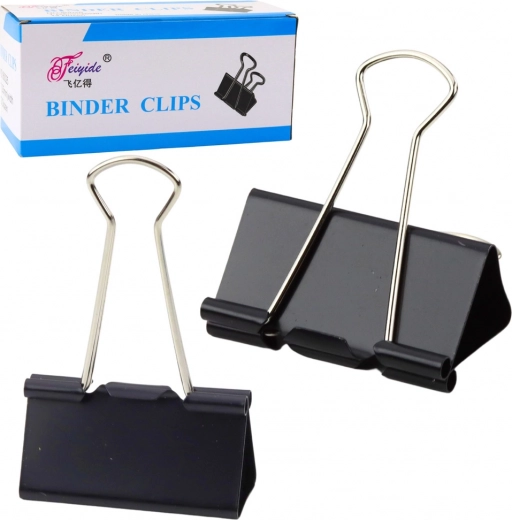 Set of Black Spring Steel Office Clips 41 mm