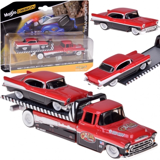Maisto metal set 1:64 – tow truck CHEVROLET Flatbed 1957 and CHEVROLET Bel Air